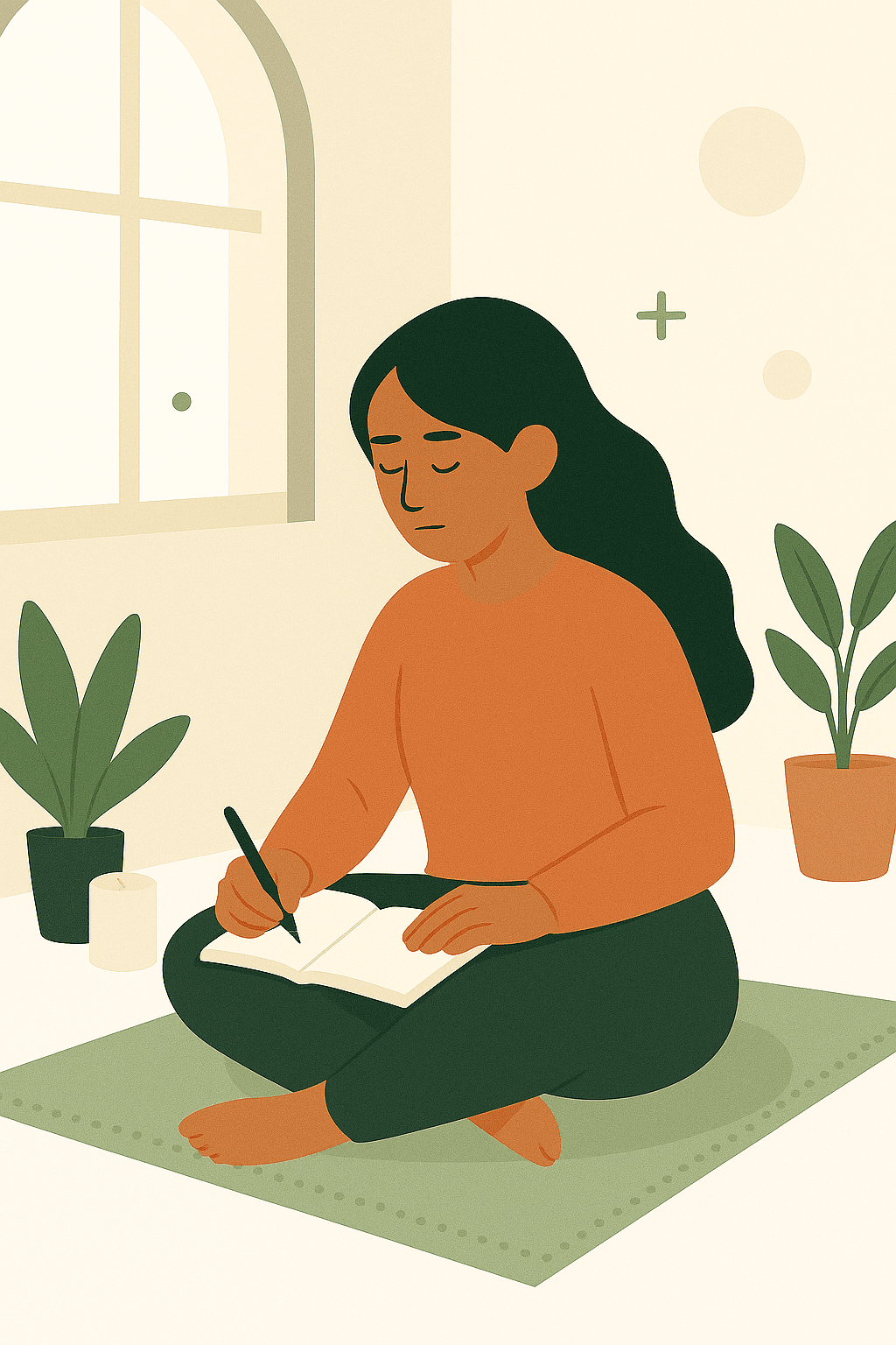 Person journaling with plants